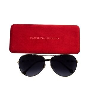 Carolina Herrera Aviator Sunglasses Gold Black White CH 0034/S J5G9O 64-13-145